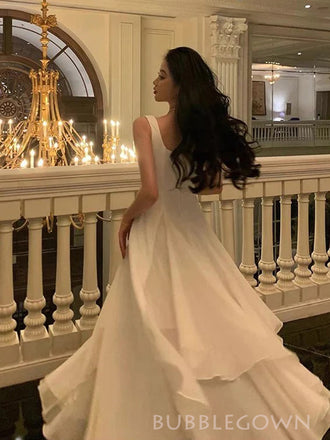 A-line Ivory Chiffon Long Evening Prom Dresses, BGS0359