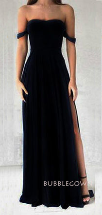 Off Shoulder Black Side Slit Long Evening Prom Dresses, BGS0383