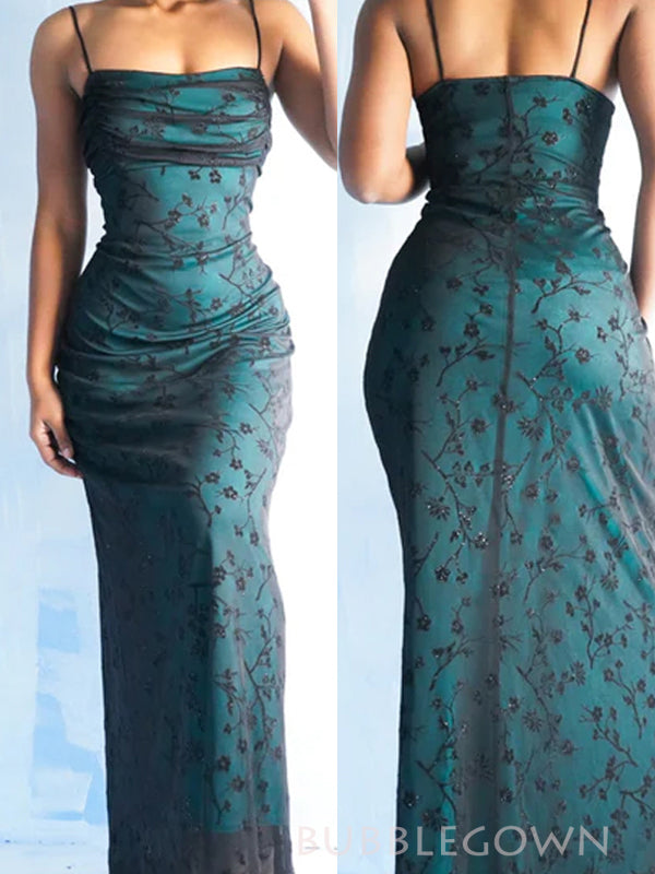 Black Blue Spaghetti Straps Mermaid Spaghetti Straps Long Evening Prom Dresses, BGS0394