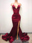 Sweetheart Mermaid Satin Long Prom Dresses, Strapless Side Slit Prom Dress, BGS0414