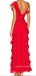 Red Lace Mermaid V-neck Long Prom Dresses, V-back Prom Dress, BGS0429