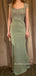 Sage Green Lace Mermaid Long V-neck Prom Dresses, BGS0444