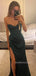 Dark Green Satin Sweetheart High Slit Long Prom Dresses, BGS0450
