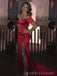 Off Shoulder Sexy Red Satin Side Slit Long Prom Dresses, BGS0461