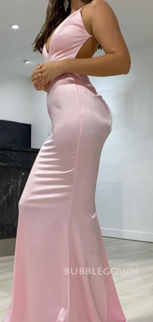 Morden Pink Satin Mermaid Long Prom Dresses, Backless Prom Dress, BGS0 BubbleGowns Morden Pink Satin Mermaid Long Prom Dresses, Backless Prom Dress, BGS0 BubbleGowns