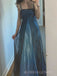 Gorgeous Blue Satin A-line Straps Long Prom Dresses, BGS0478