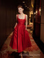 Gorgeous Red A-line Satin Straps Long Prom Dresses, BGS0489