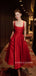 Gorgeous Red A-line Satin Straps Long Prom Dresses, BGS0489