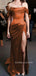 Lovely Burnt Orange Satin Off Shoulder Side Slit Long Prom Dresses, BGS0490