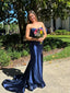 Sweetheart Blue Satin Mermaid Long Prom Dresses, BGS0491