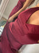 Gorgeous Burgundy Satin Mermaid V-neck Long Prom Dresses, BGS0496