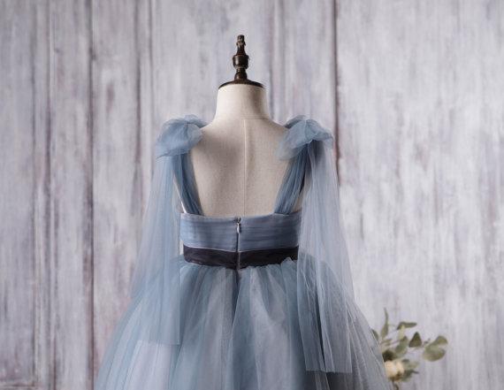 Dusty Blue Tulle Flower Girl Dresses, A-line Little Girl Dresses, Affordable Junior Bridesmaid Dresses, FG056 - Wish Gown