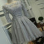 Grey Half Sleeves Graduation Lace Homecoming Dresses, BG51460