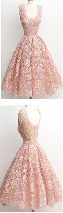 Dusty Pink Lace Vintage Pretty Popular Homecoming Dresses, BG51454 - Bubble Gown