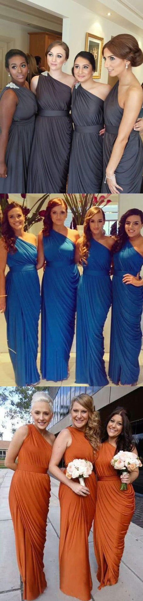 Dark Grey One Shoulder Elegant Online Long Bridesmaid Dresses, BG51343 – BubbleGowns