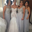 Mismatched Lace Top Grey Formal Floor Length Cheap Bridesmaid Dresses, BG51356