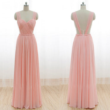 Long Chiffon Pink Sweet Heart Open Back Bridesmaid Dresses, BG51245 - Bubble Gown