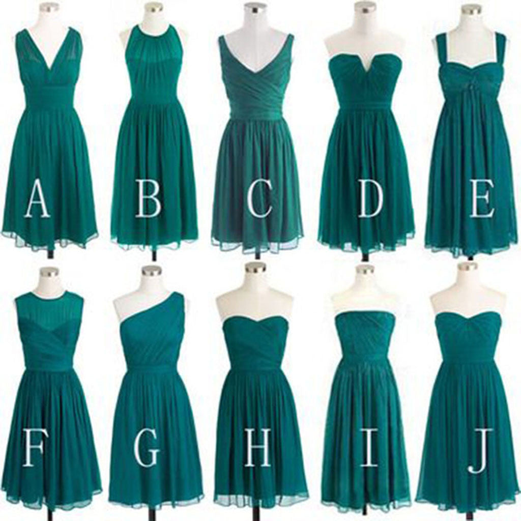 Different Styles Teal Green Mismatched Knee Length Bridesmaid Dresses, BubbleGowns Different Styles Teal Green Mismatched Knee Length Bridesmaid Dresses, BubbleGowns