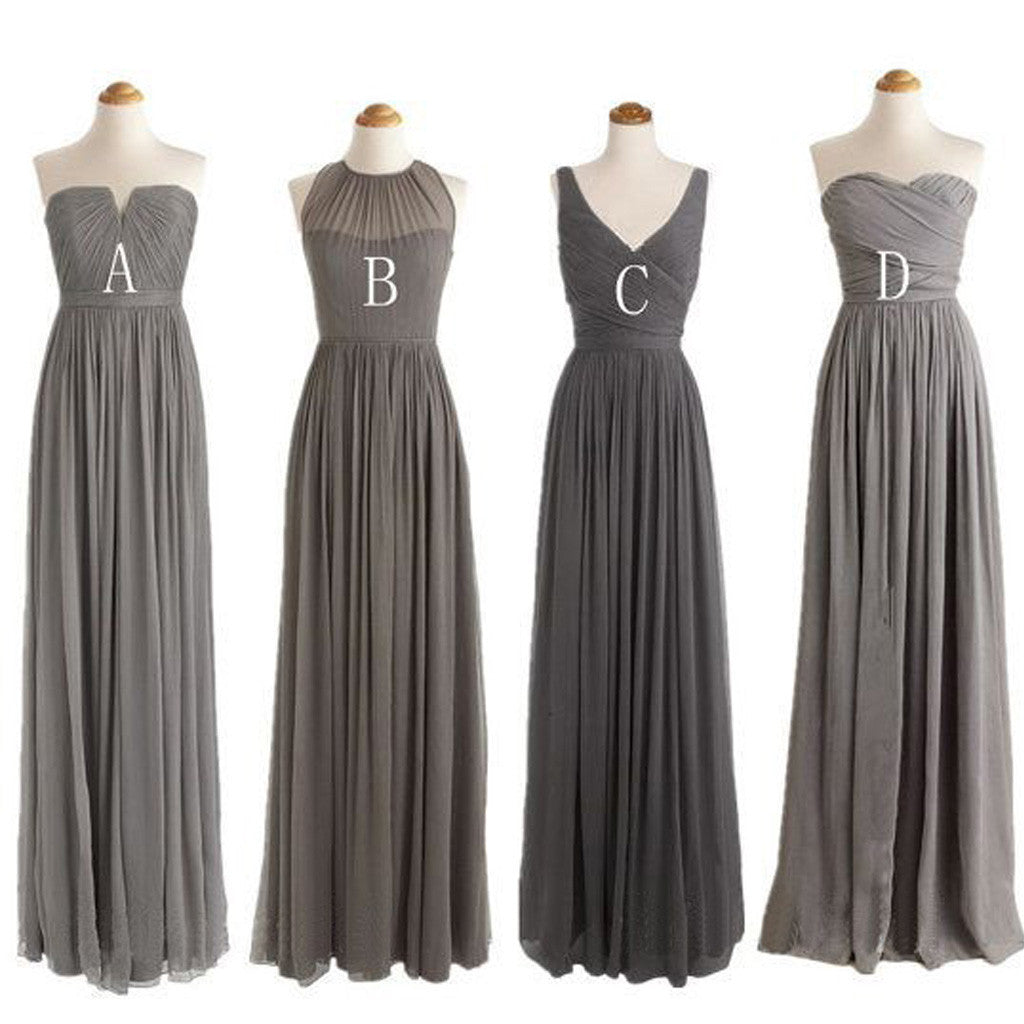 Grey Mismatched Styles Chiffon Formal Long Bridesmaid Dresses, BG51277 - Bubble Gown