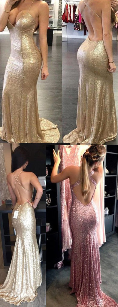 Backless Halter Mermaid Sequin Cheap Long Prom Bridesmaid Dress, BG51367 - Bubble Gown