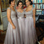 Grey Lace Top Seen Through Back Floor-length Bridesmaid Dresses, BG51303 - Bubble Gown
