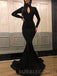 Black Long Sleeves High Neck Mermaid Long Prom Dresses, WP029