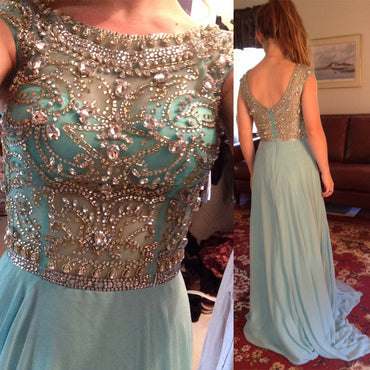 Junior Cap Sleeve Beading Blue Long Prom Dresses, BG51166 - Bubble Gown