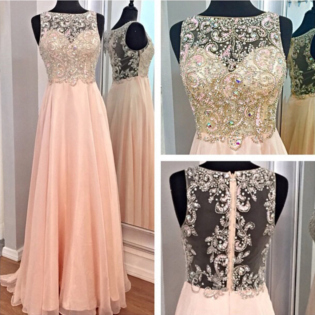 Gorgeous Beading Scoop Neck Affordable Long Prom Dresses, BG51015 - Bubble Gown