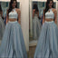 2 Pieces Open Back Silver Beaded Elegant Cheap Long Prom Dresses, BG51018