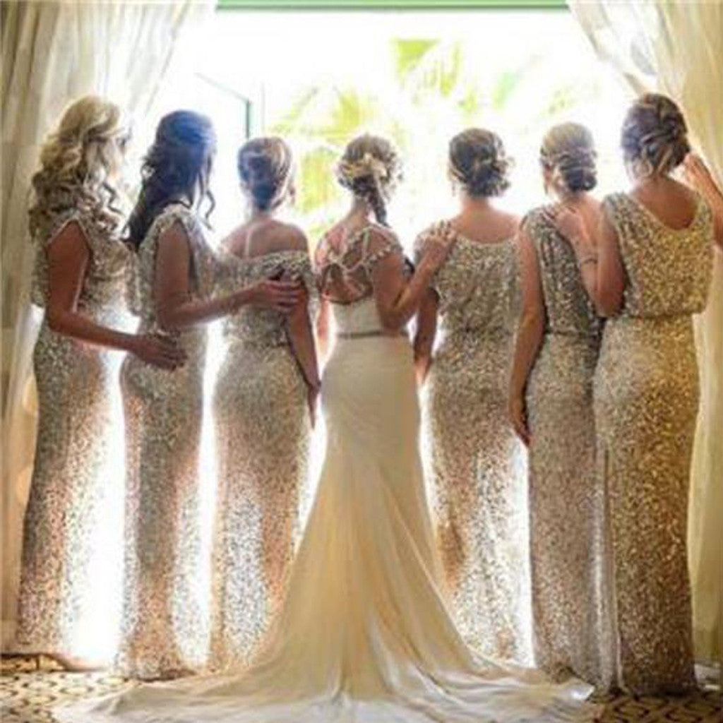 Bling Sequin Long Wedding Guest Bridesmaid Dresses, BG51355 - Bubble Gown