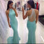 Blue Beaded High Neck Mermaid Sexy Long Prom Dresses, BG51167 - Bubble Gown