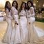 White Two Pieces Long Sleeves Lace Mermaid Long Bridesmaid Dresses, BG51395