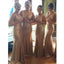 Gold Sequin V Neck Sexy Cheap Long Wedding Bridesmaid Dresses, BG51272 - Bubble Gown