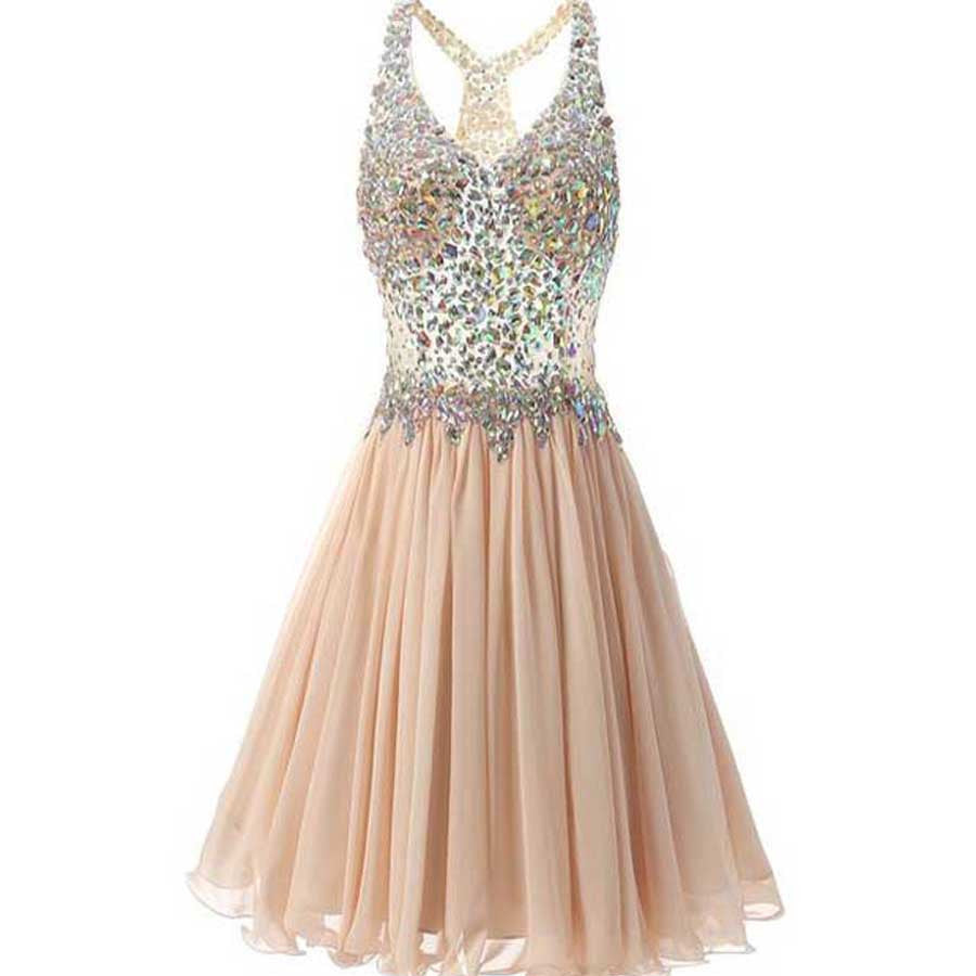 Gorgeous Sparkle Top Chiffon Open Back Homecoming Dresses, BG51456 - Bubble Gown