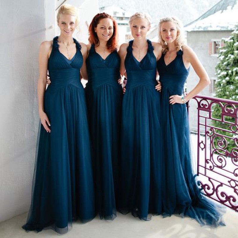 Halter Dark Teal Tulle On Sale Long Bridesmaid Dresses, BG51278 BubbleGowns Halter Dark Teal Tulle On Sale Long Bridesmaid Dresses, BG51278 BubbleGowns