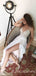 Ivory Sexy Side Split Unique Lace Long Cheap Prom Dresses, BG51512