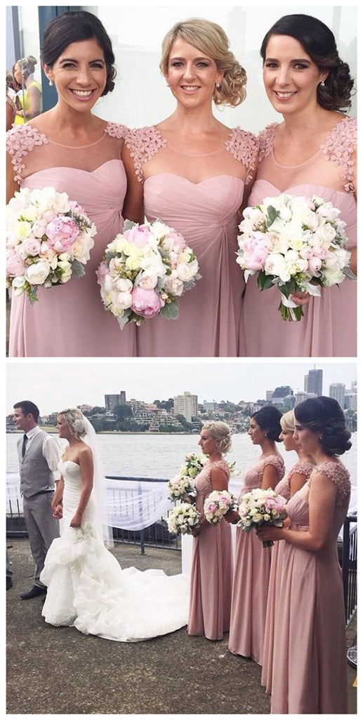 Hand Made Flowers Long Scoop Neck Bridesmaid Dresses for Wedding, BG51357 - Bubble Gown