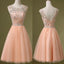 Peach Tulle Beaded Short Cute Graduation Homecoming Dresses, BG51489