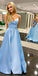 Elegant Spaghetti Strap blue Long Evenning Prom Dresses Ball Gown BG7004