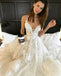 Applique Sexy Online V Neck Ivory Fashion Long Prom Wedding Dresses, BG51501 - Bubble Gown