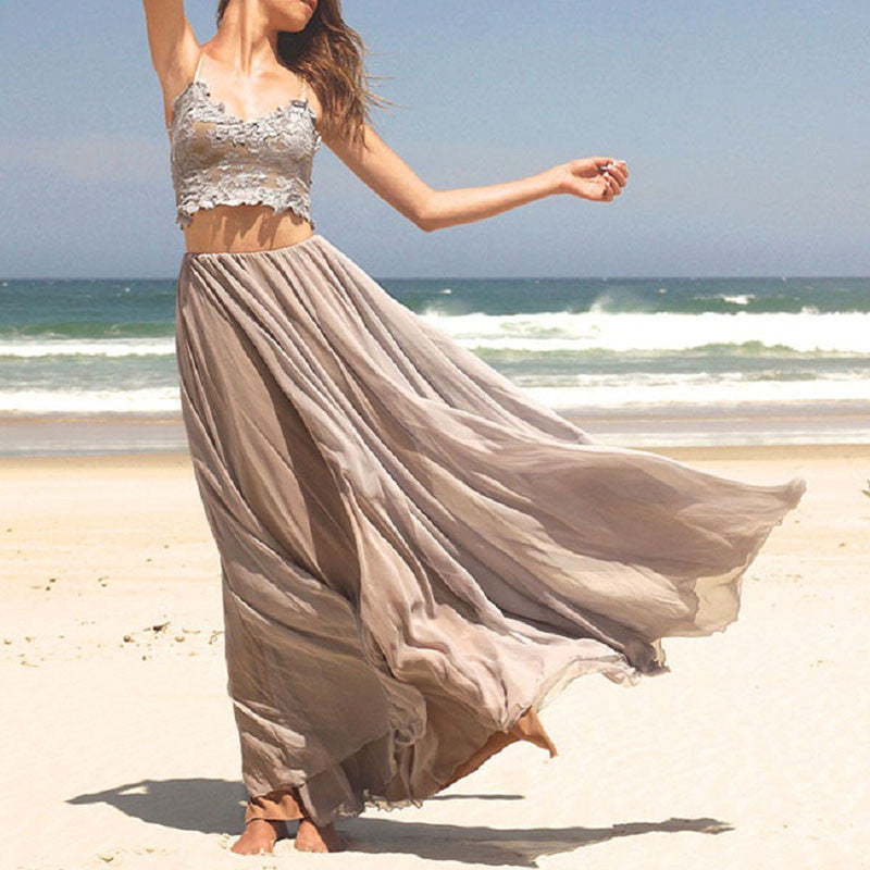 Grey Sexy Lace Two Pieces Cheap Long Beach Prom Dresses, BG51518 BubbleGowns Grey Sexy Lace Two Pieces Cheap Long Beach Prom Dresses, BG51518 BubbleGowns