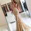 Champagne Mermaid Half Sleeves Applique Sexy Long Prom Dresses, BG51543