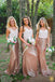 White Top Rose Gold Seuin Long Wedding Bridesmaid Dresses, BG51556