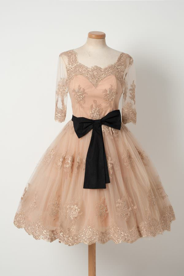 Half Sleeves Tulle Applique Lovely Affordable Short Homecoming Dresses, BG51603 - Bubble Gown