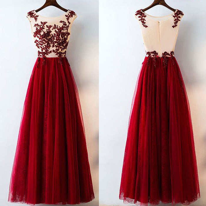Formal Tulle Applique Inexpensive Elegant Long Evening Prom Dresses, BG51623 - Bubble Gown