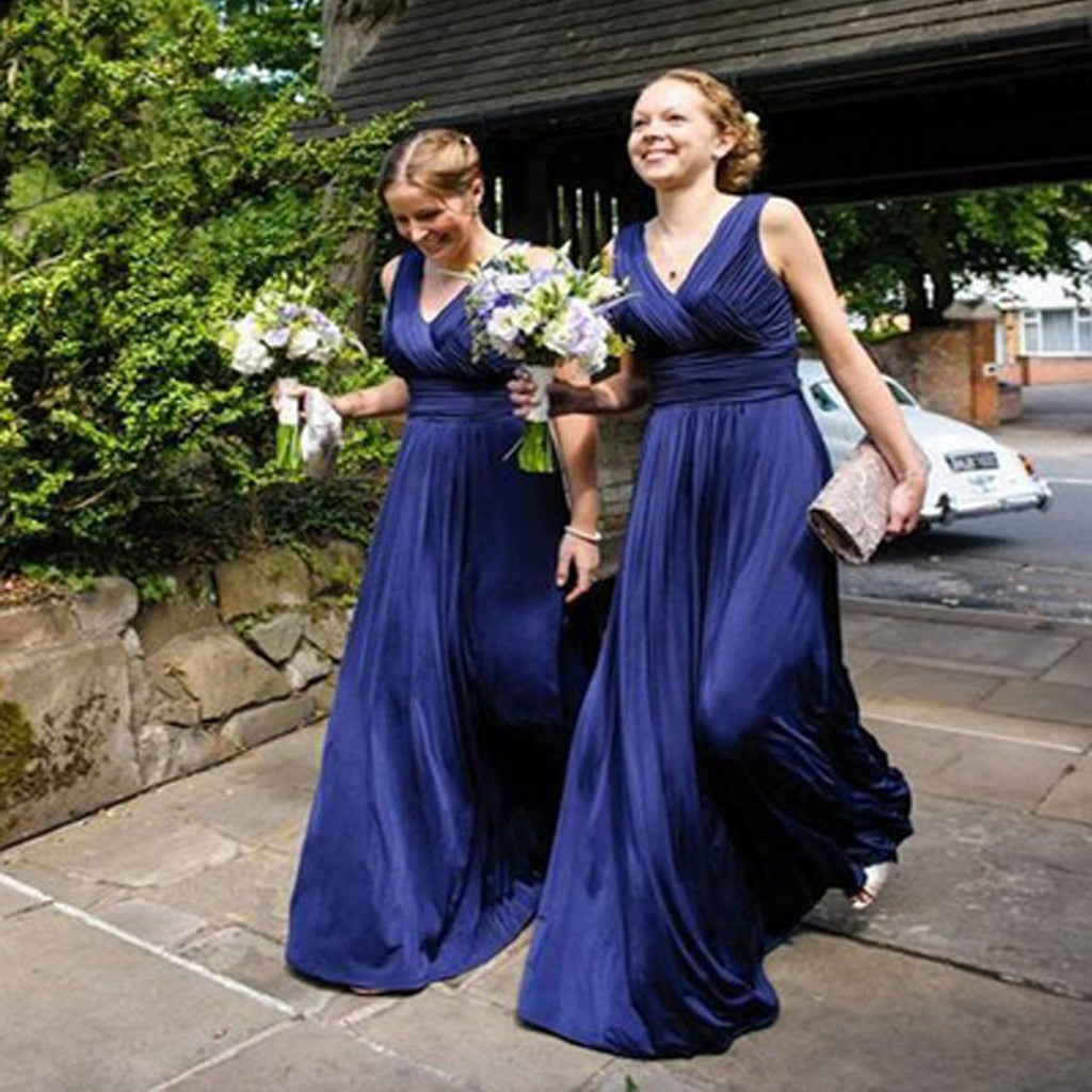 Chiffon V-Neck Simple Cheap Formal Royal Blue Long Bridesmaid Dresses, BubbleGowns Chiffon V-Neck Simple Cheap Formal Royal Blue Long Bridesmaid Dresses, BubbleGowns