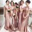 Rose Gold Sequin Short Sleeve Mermaid Long Wedding Party Bridesmaid Dresses, BG51366