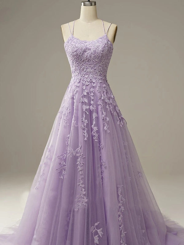 Spaghetti Strap Elegant Tulle Long Prom Dresses, BG7006