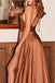 A-line Satin Spaghetti Straps Long Cowl Neck Bridesmaid Dresses , BN1032