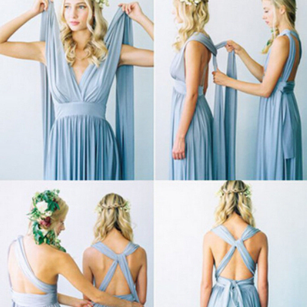 Convertible Simple Blue Jersey Floor-Length Cheap Bridesmaid Dresses, BubbleGowns Convertible Simple Blue Jersey Floor-Length Cheap Bridesmaid Dresses, BubbleGowns